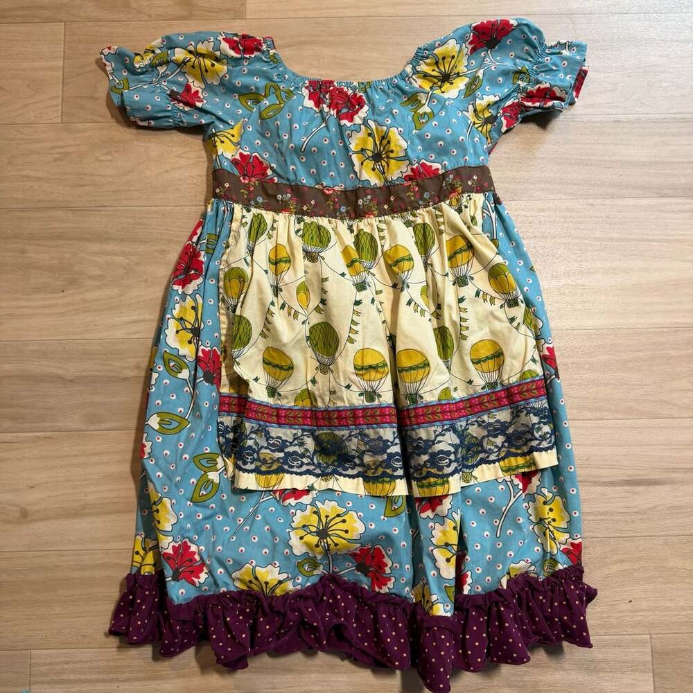 Matilda Jane Paint By Numbers Homegrown Peasant Apron Dress Size 10 Blue Floral